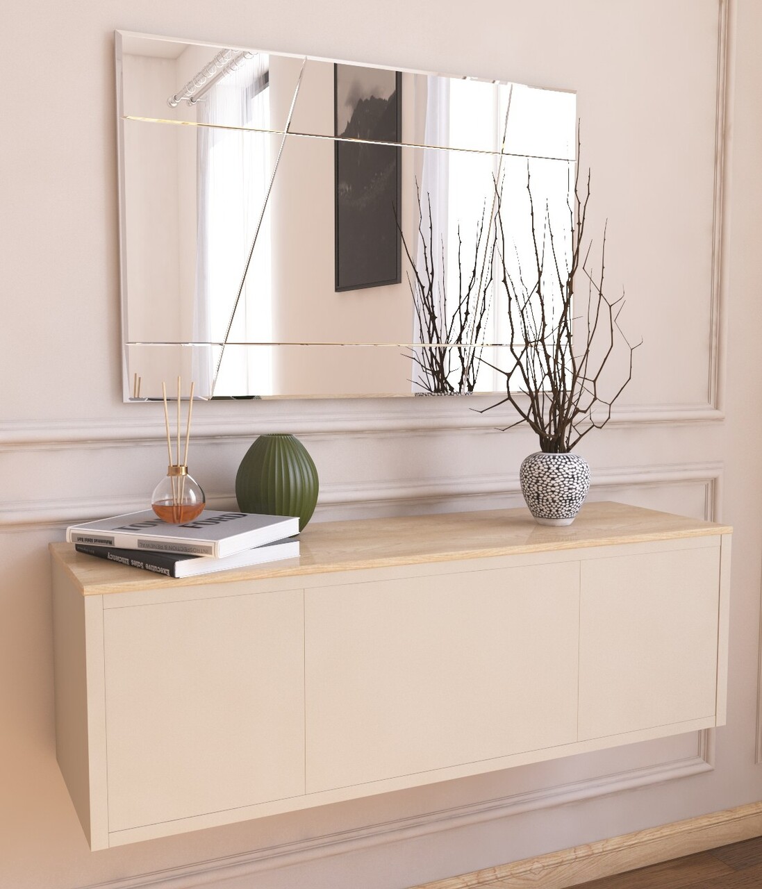 Oglinda decorativa, Hanah Home, Akol, 50x75x2.2 cm, Alb - imagine 6